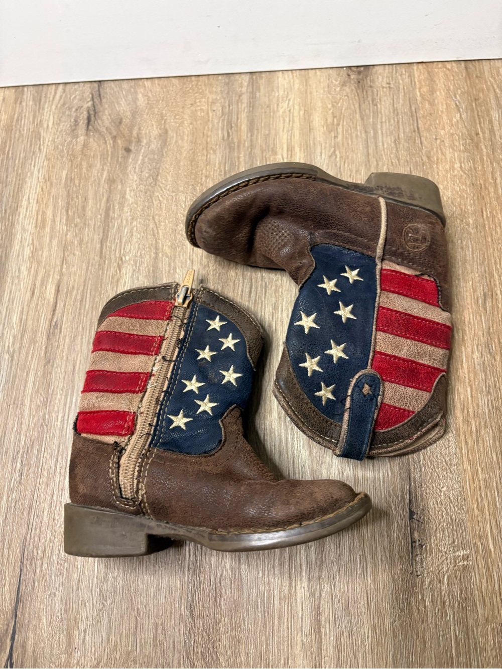Roper Toddler Cowboy Boots American Flag Brown Leather Western Boots Size 5 - Picture 2 of 6